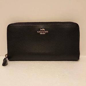 Coach Accordion Zip Around Wallet in black with silver hardware
